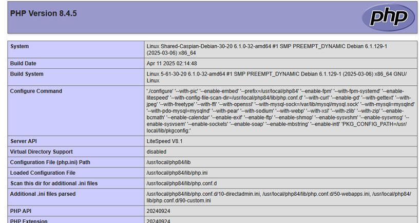 نمایش phpinfo در هاست