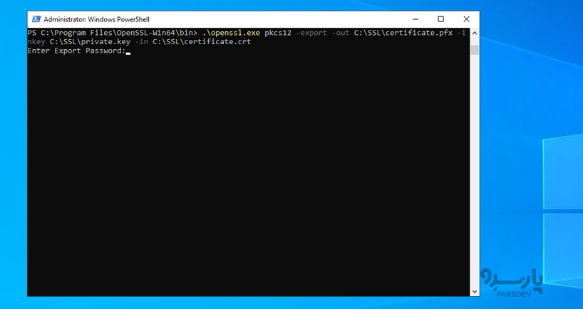 تبدیل crt و key به pfx با openssl در ویندوز