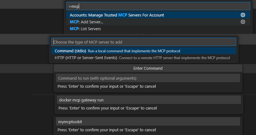 Add MCP Server در کامند پالت vs code