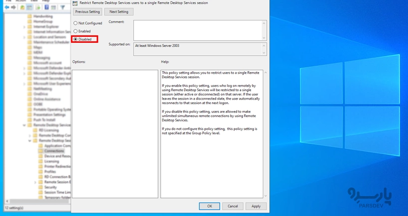 Restrict Remote Desktop Services users to a single Remote Desktop session